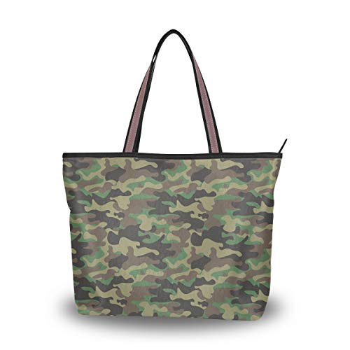 WowPrint Camouflage Damen Handtasche mit großer Kapazität Schultertasche für Schule, Arbeit, Reisen, Einkaufen, Strand von WowPrint
