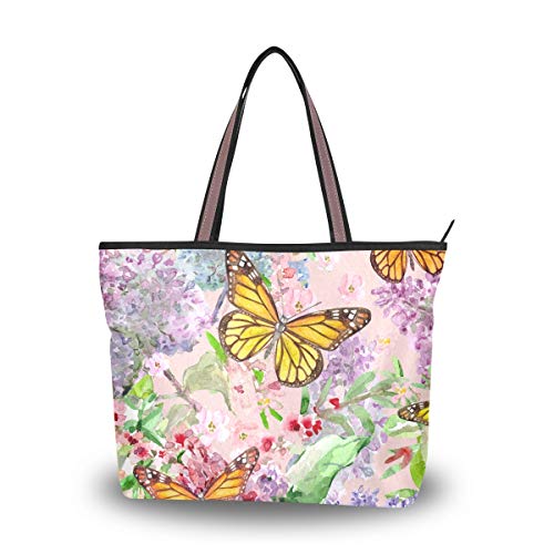 WowPrint Damen Handtasche mit Tiermotiv und Schmetterlingen, große Kapazität, Schultertasche für Schule, Arbeit, Reisen, Einkaufen, Strand von WowPrint