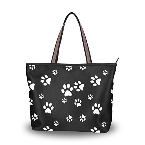 WowPrint Damen Handtasche mit süßem Tiermotiv und Pfotenabdruckmotiv, große Kapazität, Schultertasche für Schule, Arbeit, Reisen, Einkaufen, Strand von WowPrint