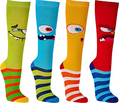WOWERAT Lustige Monster Kinder-Kniestrümpfe 3er-BÜNDEL (Gr.23-26, „Lustige Monster“, 3er-Bündel sortiert) von WOWERAT