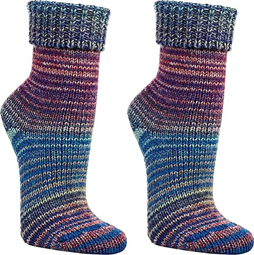 WOWERAT Wollsocken Skandinavien-Style wie handgestrickt, mit Umschlag für Damen und Herren 1 Paar (Gr.35-38, blau) von Wowerat