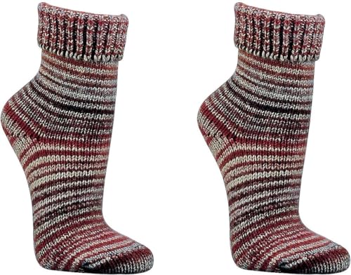 WOWERAT Wollsocken Skandinavien-Style wie handgestrickt, mit Umschlag für Damen und Herren 1 Paar (Gr.39-42, braun) von Wowerat