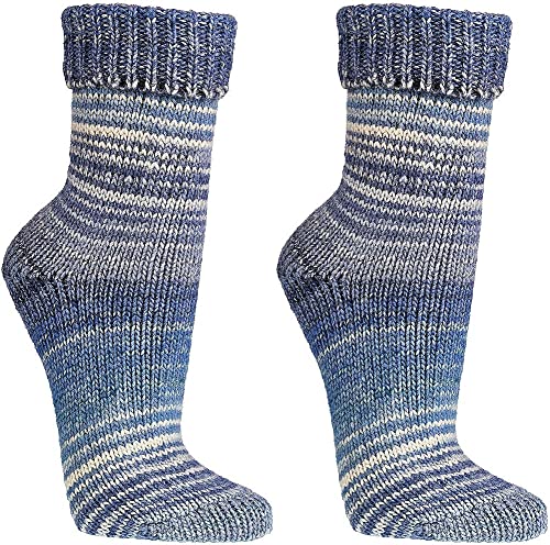 WOWERAT Wollsocken Skandinavien-Style wie handgestrickt, mit Umschlag für Damen und Herren 1 Paar (Gr.39-42, jeans) von Wowerat