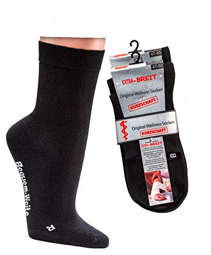 Wowerat 2 Paar Diabetikersocken Kurzschaft extra breit weit Diabetes Strümpfe Diabetiker (schwarz, 39/42) von WOWERAT