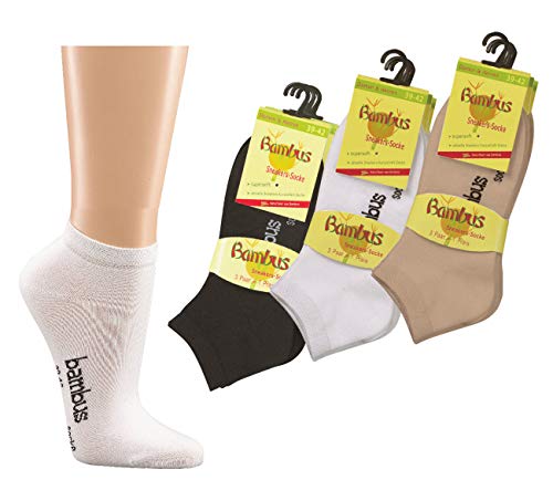 Wowerat 6 Paar Bambus Sneaker Socken Sneakersocken für Damen Herren schwarz weiß beige WO (35/38, weiß) von Wowerat