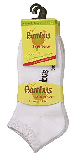 Wowerat 6 Paar Bambus Sneaker Socken Sneakersocken für Damen Herren schwarz weiß beige WO (47-50, weiß) von Wowerat