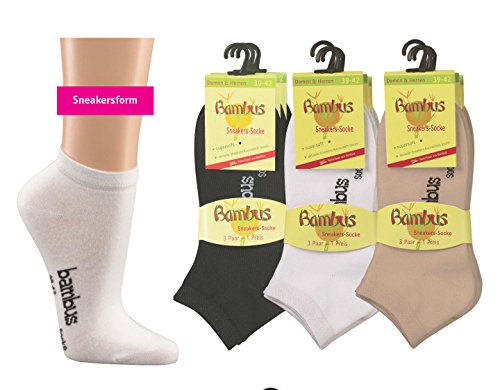 Wowerat 6 Paar Beste Bambus Herren Sneaker Socken Strümpfe beige schwarz weiß (schwarz 43/46) von Wowerat