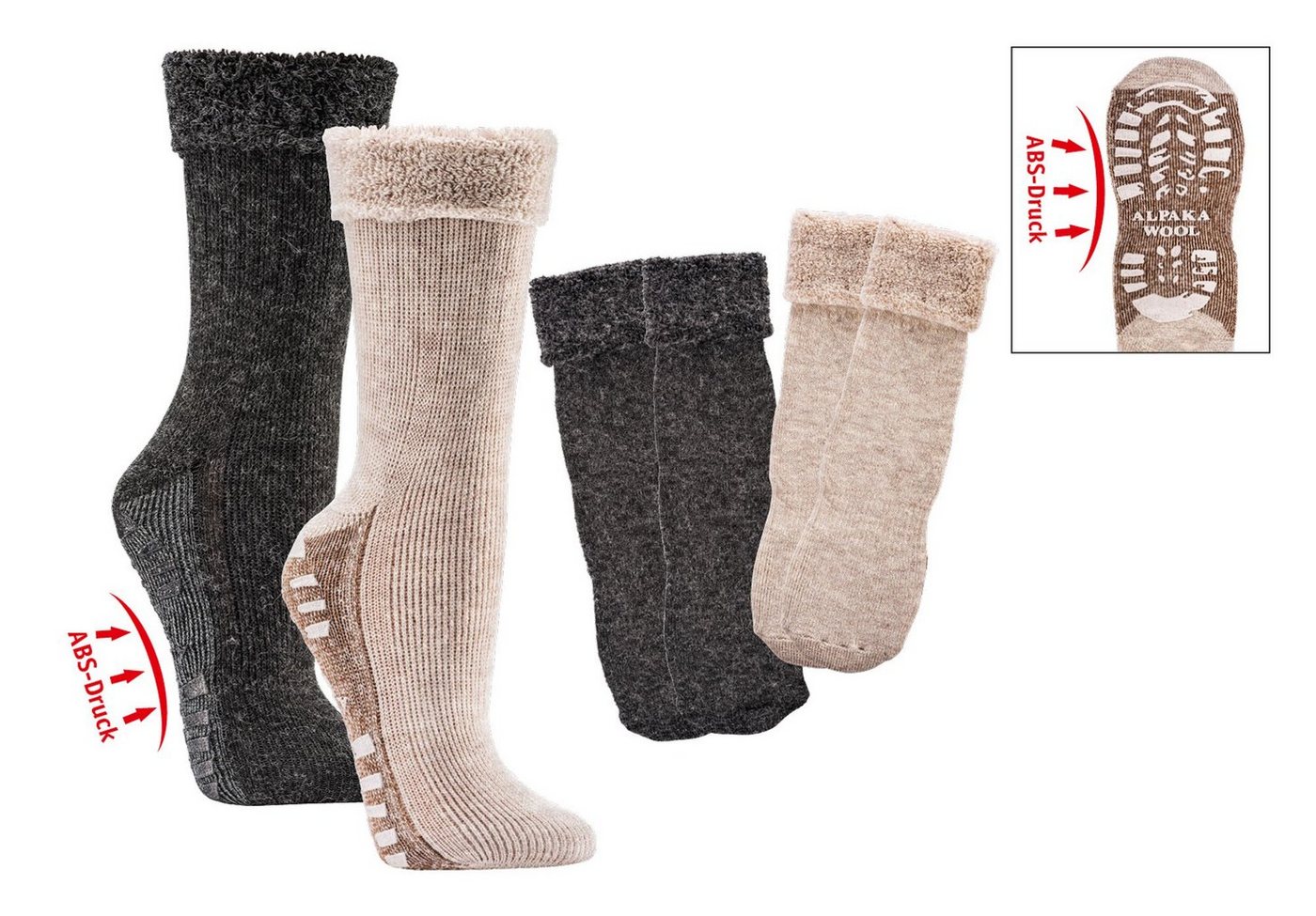 Wowerat ABS-Socken mit Alpaka Wolle extra flauschig gefüttert Homesocks Bettsocken (2 Paar) mit ABS Druck auf der Sohle von Wowerat
