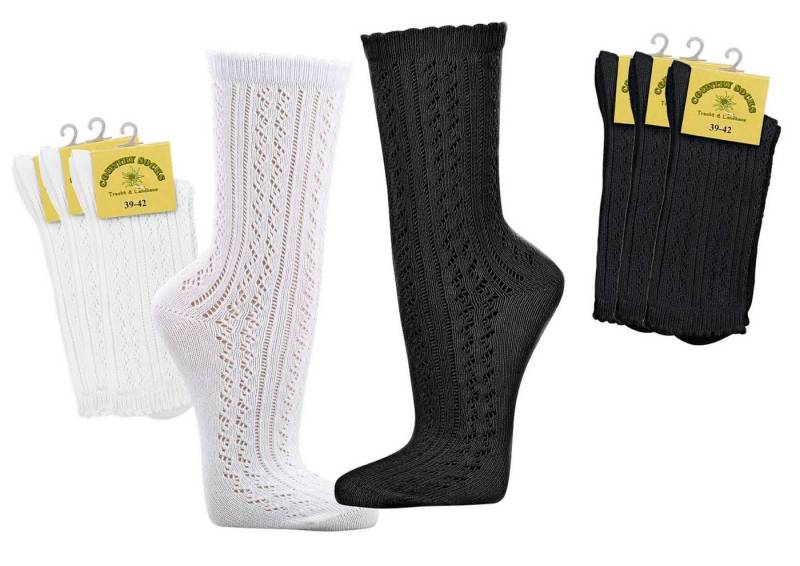 Wowerat Basicsocken Trachtensocken kurz Landhaus Häkellook Dirndl Wiesn Country (3 Paar) Ajourmuster von Wowerat