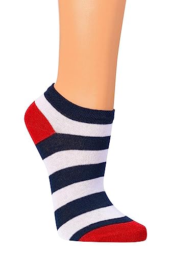 Wowerat Bio Sneaker Socken mit 98% Biobaumwolle maritim Unisex (as3, numeric, numeric_42, numeric_47, regular, short, weiße Blockstreifen+blaue Ringel) von WOWERAT