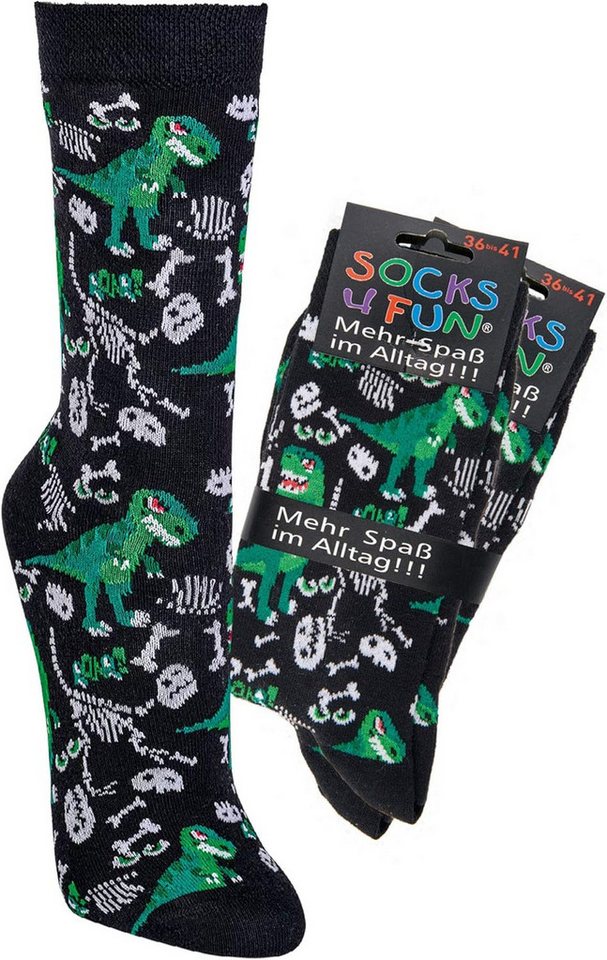 Wowerat Freizeitsocken 2 Paar Fun Socken, Spaß mit Socken, Dino Motive, für Damen & Herren von Wowerat