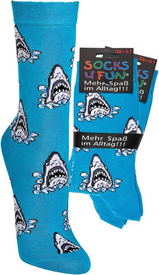 Wowerat Freizeitsocken 2 Paar Fun Socken, Spaß mit Socken, Hai Motive, für Damen & Herren von Wowerat