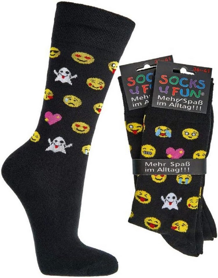 Wowerat Freizeitsocken 2 Paar Fun Socken, Spaß mit Socken, Smiley Motive, für Damen & Herren von Wowerat