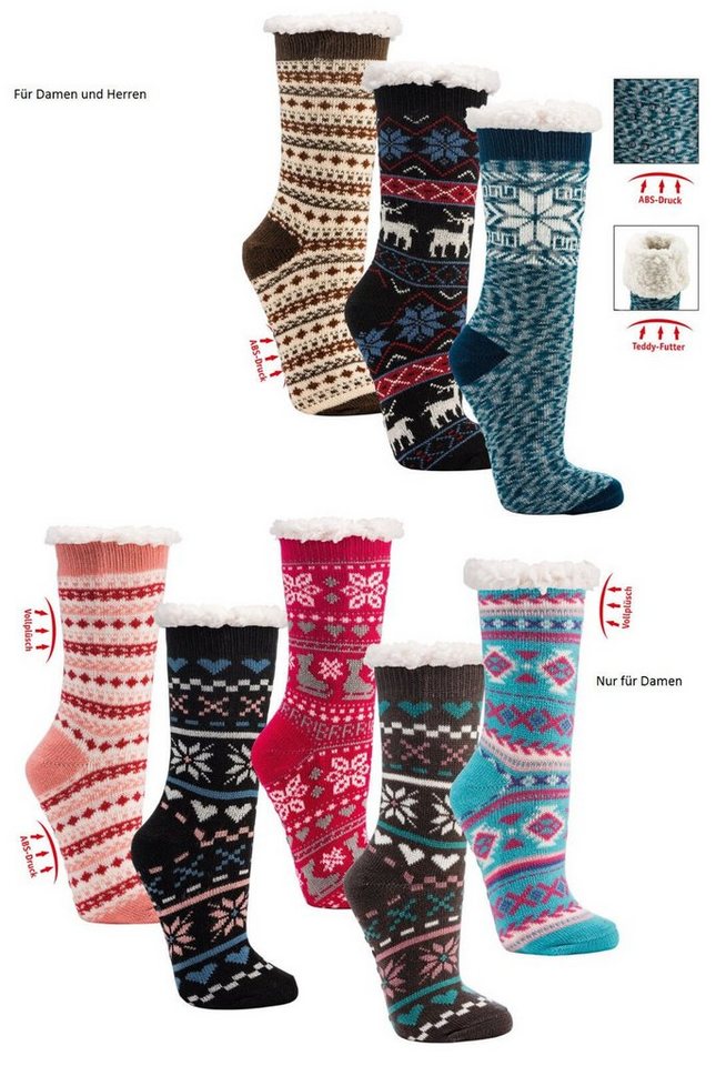 Wowerat Haussocken ABS Hüttensocken Hausschuhe Socken Teddy Innenfutter warm weich (1 Paar) Teddy Innenfutter von Wowerat