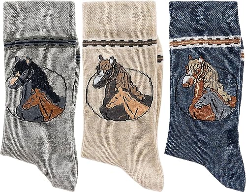 WOWERAT KINDER SOCKEN „Pferde Classic“ 3er-Bündel (Gr.27-30, grau-beige-jeans) von WOWERAT