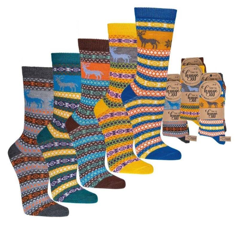 Wowerat Norwegersocken 3 Paar bunte Norweger Socken mit schönem Hygge Muster mit Wolle Unisex (3 Paar) von Wowerat