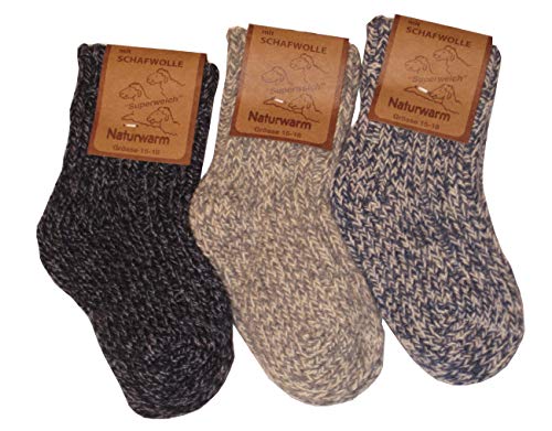 Wowerat Nowegersöckchen 3er Pack Wollsocken Baby Kinder (15-18, grautöne) von Wowerat