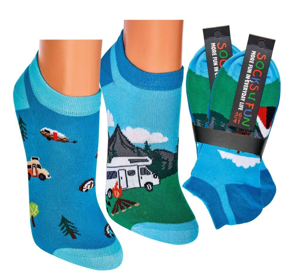 Wowerat Sneakersocken 2 Paar Fun Sneakersocken, Camping Motiv, Sneaker Spaß Socken von Wowerat