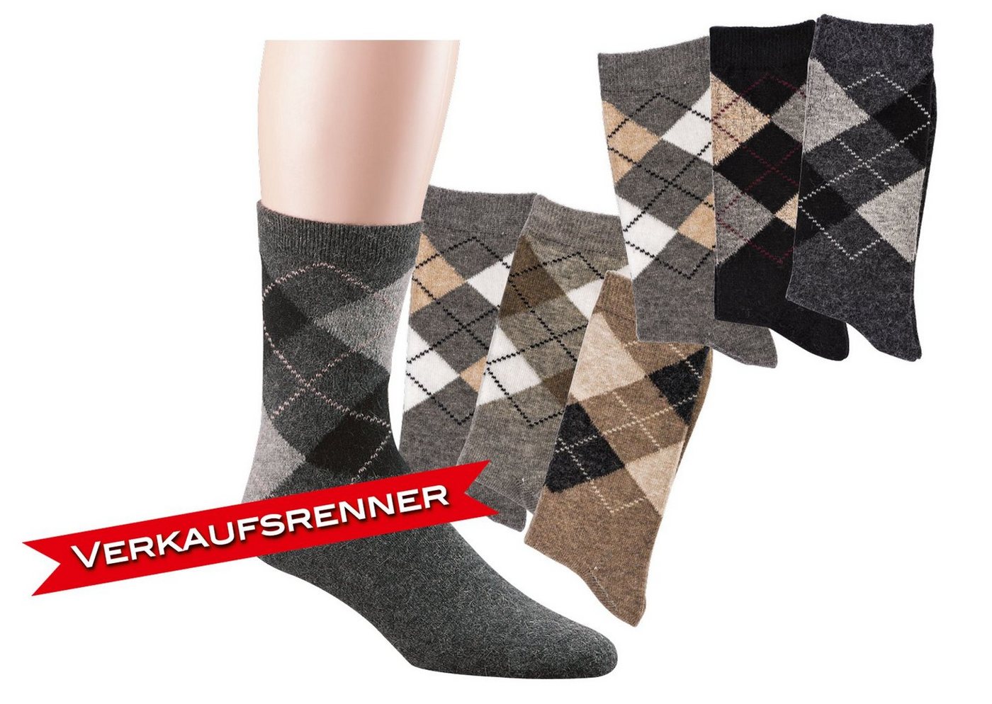 Wowerat Socken Karo Rauten Socken mit Alpaka Wolle für Damen und Herren (3 Paar) von Wowerat