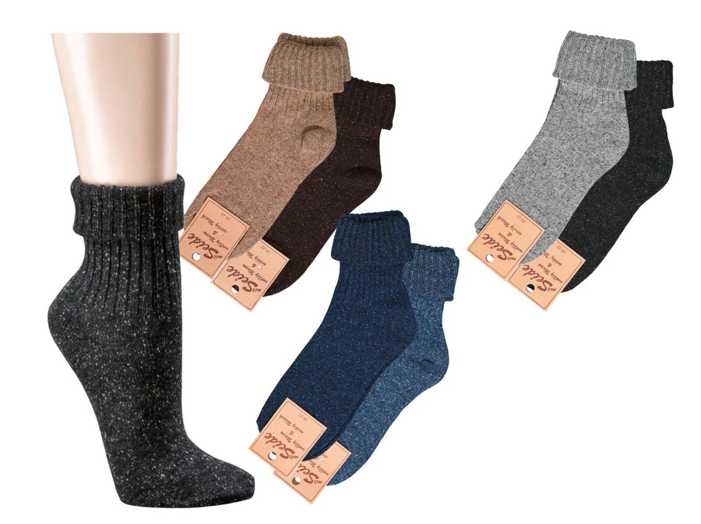 Wowerat Umschlagsocken Warme Winter Wollsocken mit 20% Seide und 30% Wolle (2 Paar) mit Wolle und Seide von Wowerat