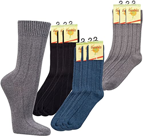 Wowerat Warme Socken Viskose aus Bambuszellstoffen, Doppelzylinder 3er-BÜNDEL (Gr.35-38, schwarz) von Wowerat