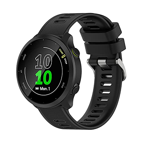 Wownadu 20mm Ersatzarmband Kompatibel mit Garmin Forerunner 55 / Forerunner 245 Armband Schwarz Weiches Silikon Ersatz Armbänder Sport für Damen Herren (Keine Uhr) von Wownadu