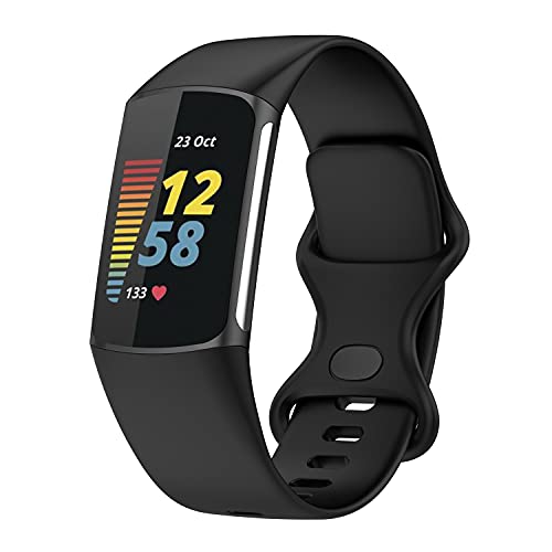 Wownadu Armband Kompatibel für Fitbit Charge 5 Armband/Charge 6 Armbänder, Damen Herren Silikon Sport Band Schwarz Ersatzband Zubehör,L (Keine Uhr) von Wownadu