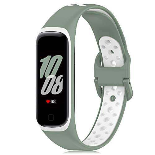 Wownadu Armband Kompatibel für Samsung Galaxy Fit 2 R220, Sport Uhrenarmband Zubehör Grün Weiß Wasserdicht Silikon Ersatzarmband für Damen Herren (Kein Uhr) von Wownadu