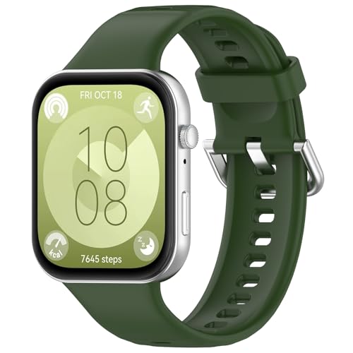 Wownadu Ersatzarmband Kompatibel für Huawei Watch Fit 3 Armband Dunkel Grün Damen Herren, Einstellbar Silikon Sport Armbänder (Keine Uhr) von Wownadu