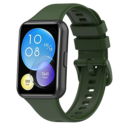 Wownadu Ersatzarmband Kompatibel mit Huawei Watch Fit 2 / Watch Fit 2 Active/Watch Fit 2 Elegant Armband Dunkelgrün Einstellbar Silikon Armbänder für Damen Herren (kein uhr) von Wownadu