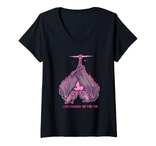Damen Ich liebe es, mit dir abzuhängen Heart Bats Valentinstag-Single T-Shirt mit V-Ausschnitt von Wowsome!