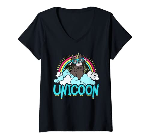 Damen Unicoon Raccoon Unicorn T-Shirt Cute Fantasy Racoon Unicorn T-Shirt mit V-Ausschnitt von Wowsome!