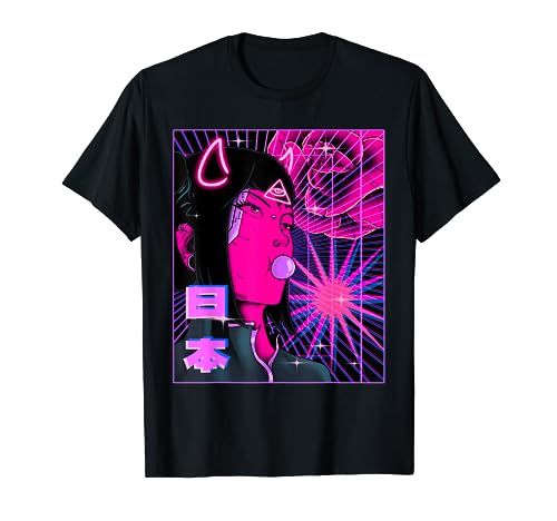 Vaporwave Cyberpunk Teufel Japanisch Mädchen Cyborg Waifu Otaku T-Shirt von Wowsome!