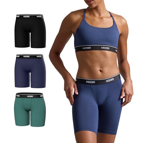 Woxer Damen-Boxershorts, Biker, 22,9 cm, Unterwäsche für Damen, 3er-Pack, weich, XXL, Schwarz 2.0, Jade, Marineblau 2.0 von Woxer