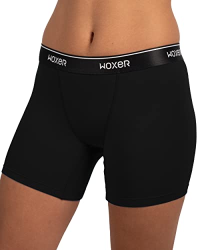 Woxer Damen-Boxershorts, Unterwäsche, Baller, 12,7 cm, Boyshorts, Höschen, weich, Abriebfest, Keine Schrittlänge, Schwarz 2.0, XXL von Woxer