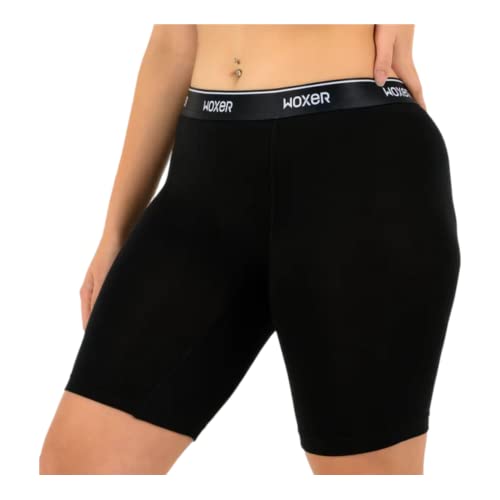 Woxer Damen Boxershorts, Unterwäsche, Biker, 22,9 cm, Boyshorts, Trainingsshorts, weich, Höschen, scheuerfrei, keine Roll-Schrittlänge, Schwarz 2.0, M von Woxer