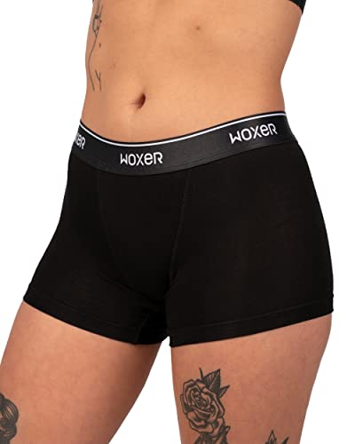 Woxer Damen Boxershorts, Unterwäsche, Stern, 7,6 cm, Boyshorts, Höschen, weich, scheuert nicht, keine Rollnaht, Schwarz 2.0, XL von Woxer