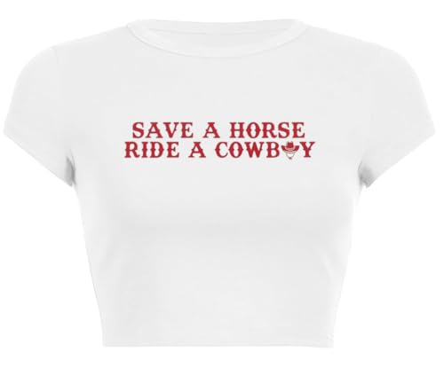 Woxlica Cowboys Crop Top E Girl Kleidung y2k Graphic Baby T-Shirts für Teenager-Mädchen, 96 Ride a Cowboy Weiß, Klein von Woxlica