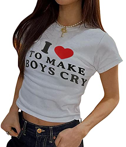 Woxlica E Girl Clothing Graphic Print Sommer Crop Top für Teenager Mädchen, 14 Boys Cry White, Mittel von Woxlica