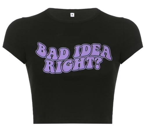 Woxlica E Girl Kleidung Grafikdruck Sommer Crop Top für Teenager Mädchen, 14 Bad Idea Schwarz, Mittel von Woxlica