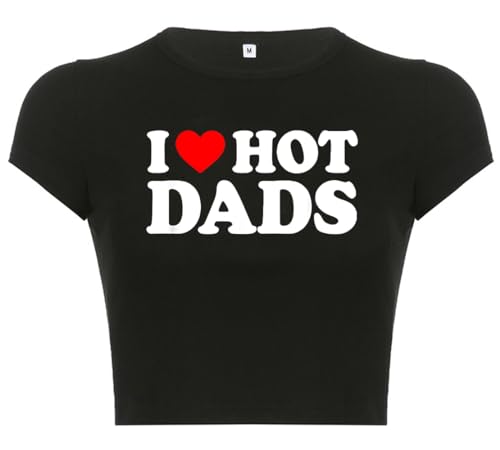 Woxlica E Girl Kleidung Grafikdruck Sommer Crop Top für Teenager Mädchen, 14 I Love Hot Dads Schwarz, Mittel von Woxlica