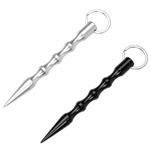 2 Stück Kubotan Selbstverteidigung Waffen Legal Verteidigungs Waffen für Frauen Schlüsselanhänger Silber Schwarz Self Defense Keychain Set von Woyejo