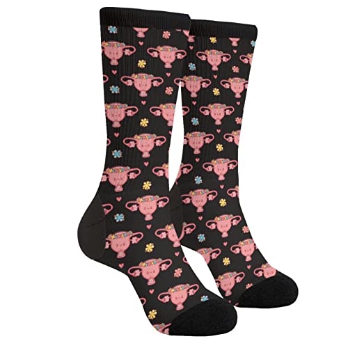 Lässige lustige flippige Neuheit Socken für Männer Frauen, Nette Cartoon Glückliche Gebärmutter Orgel Blumen Kranz Obgyn Krankenschwester Hebamme, One size von Wpamlrta