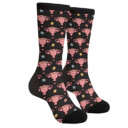 Lässige lustige flippige Socken für Männer und Frauen, Niedlicher Cartoon-Blumenkranz mit Aufschrift "Happy Uterus", für Krankenschwestern, Hebammen, Einheitsgröße von Wpamlrta