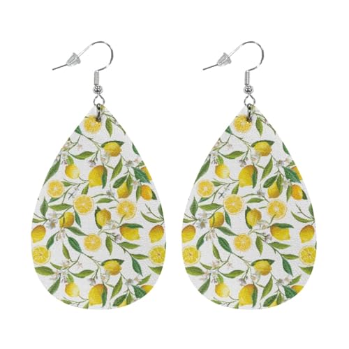 Lemon Leather Teardrop Earrings Dangling Earring Lightweight for Beach Wedding Party, Einheitsgröße, Leder von Wpamlrta