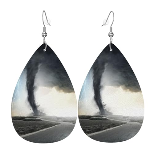 Modische Damen-Ohrringe in Tropfenform, Lightning und Tornado, Leder, 3D-Muster, bedruckt, baumelnde Ohrringe, Einheitsgröße, Leder von Wpamlrta