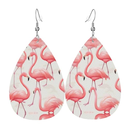 Tropische Flamingo-Ohrringe für Frauen, Tropfenohrringe für Mädchen, Geschenk, modisch, Leder, leicht, baumelnd, Einheitsgröße, Leder von Wpamlrta