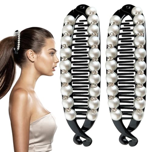 Bananen-Haarspange, doppelte Haarspangen, Pferdeschwanz-Halter, 2 x Styling-Mode-Accessoires, starker Halt, Haarspange für Frauen und Mädchen Bananen-Haarspange, doppelte Haarspangen, Pferdeschwanz-Halter, 2 x Styling-Mode-Accessoires, starker Halt, Haarspange für Frauen und Mädchen von Wpsagek