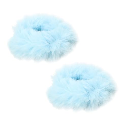 Elastische flauschige Haargummis, künstliche Kaninchenfell-Haargummis, Pferdeschwanzhalter-Haarschmuck für Frauen Mädchen (2 Stück der gleichen Farbe) von Wpsagek