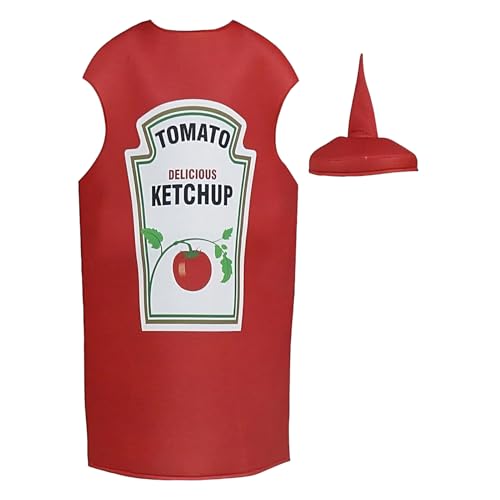 Ketchup Kostüm, Ketchup Cosplay Outfit Für Erwachsene, Unisex-Rollenspiel-Kostüm Lustige Essensmotiv Verkleidung Karnevalskostüm Für Erwachsene Männer Und Frauen von Wpsagek